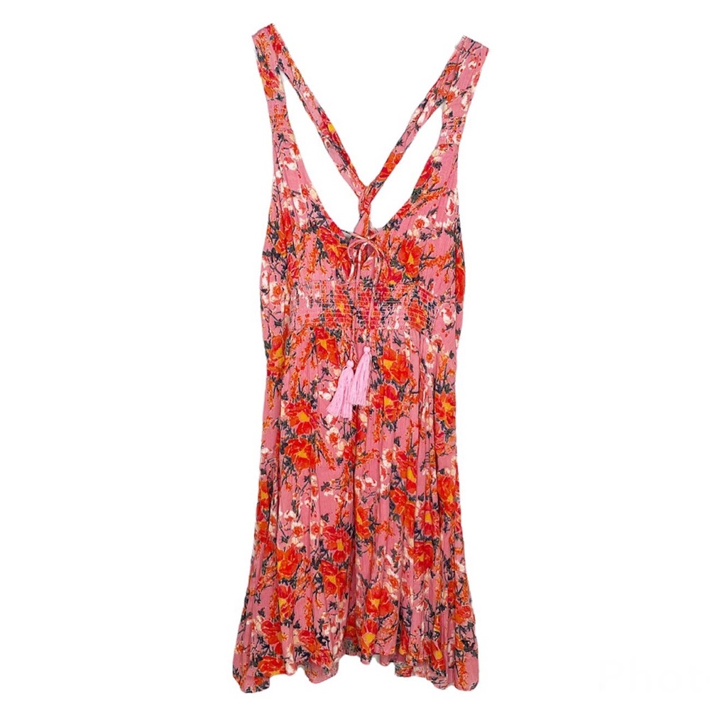 Free People Floral Smocked V-Neck Mini Dress - Picture 2 of 8